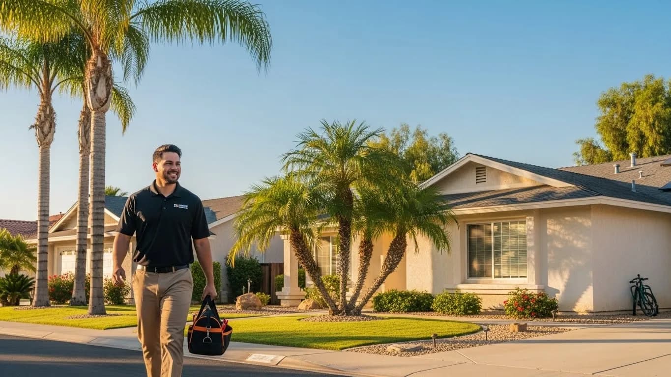 Baker Air HVAC technician servicing air conditioning unit in Temecula Valley home